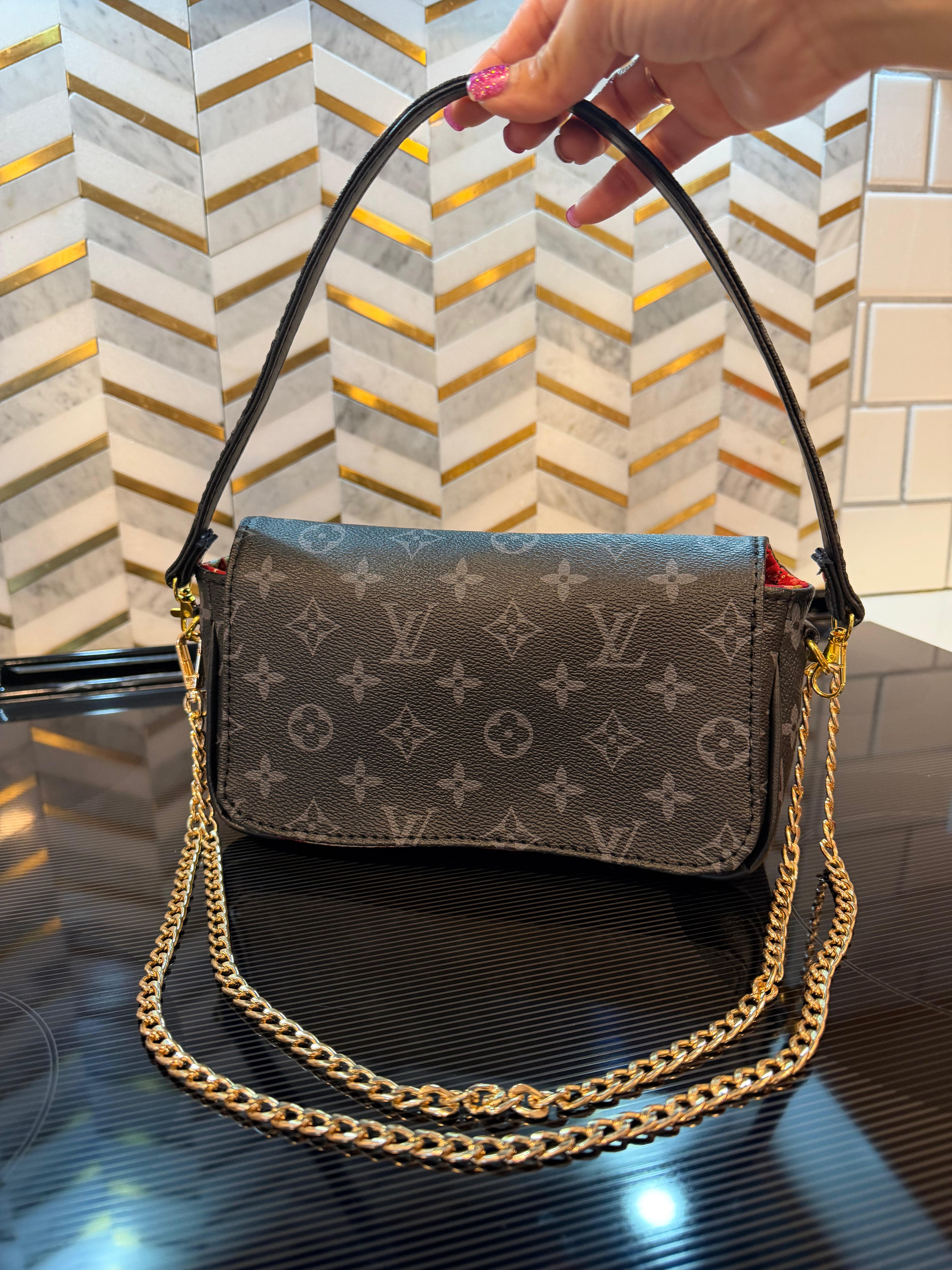 Black LV inspired and Japanese theme collaboration mini shoulder bag