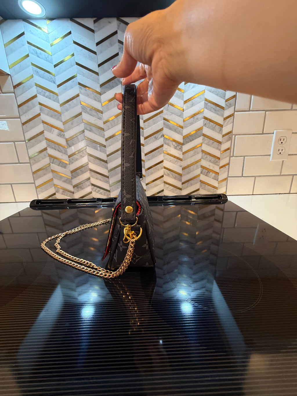 Black LV inspired and Japanese theme collaboration mini shoulder bag