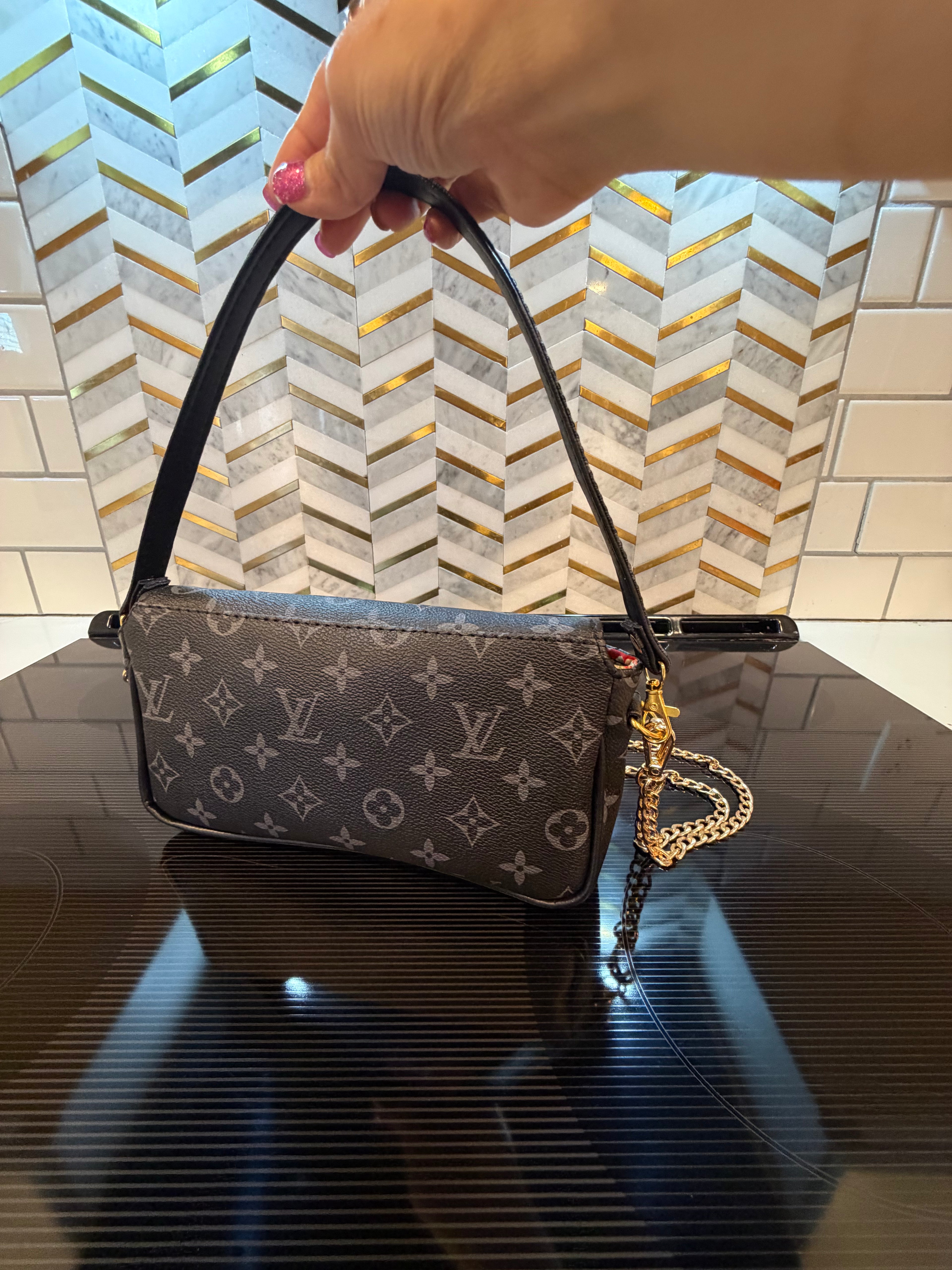 Black LV inspired and Japanese theme collaboration mini shoulder bag