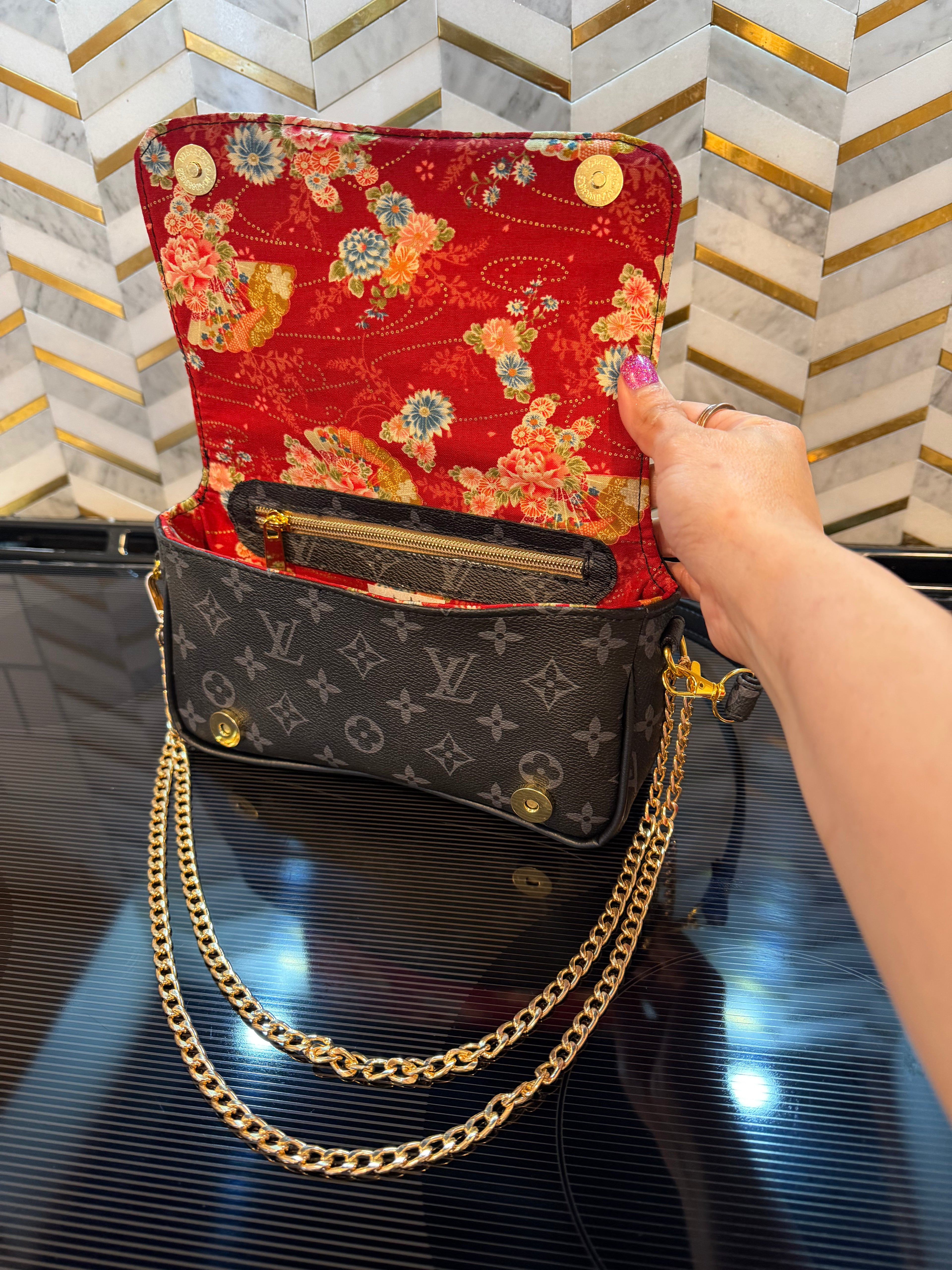 Black LV inspired and Japanese theme collaboration mini shoulder bag