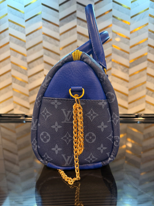 Blue LV inspured barrel bag