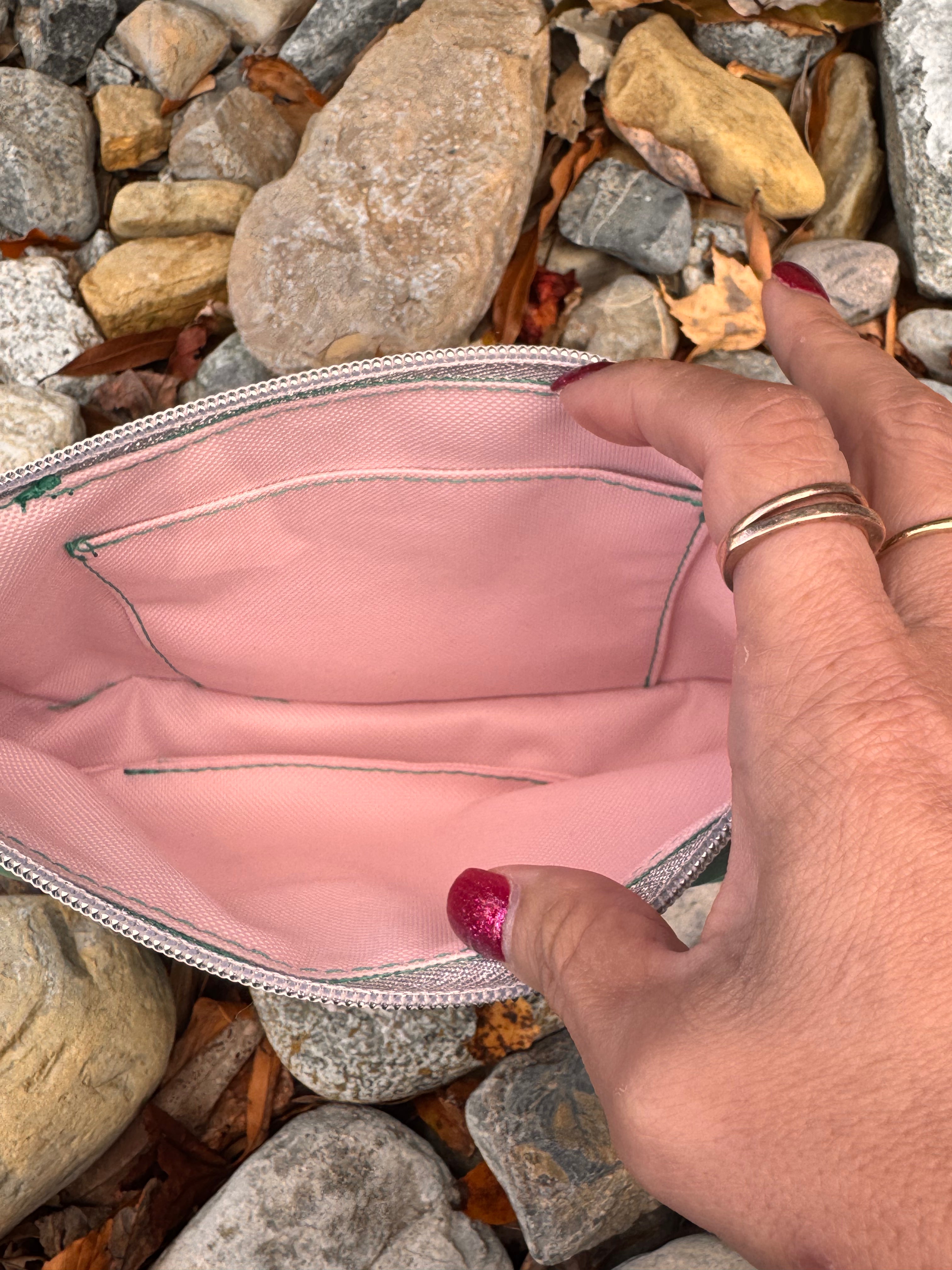 Light green w quilted heart pouch