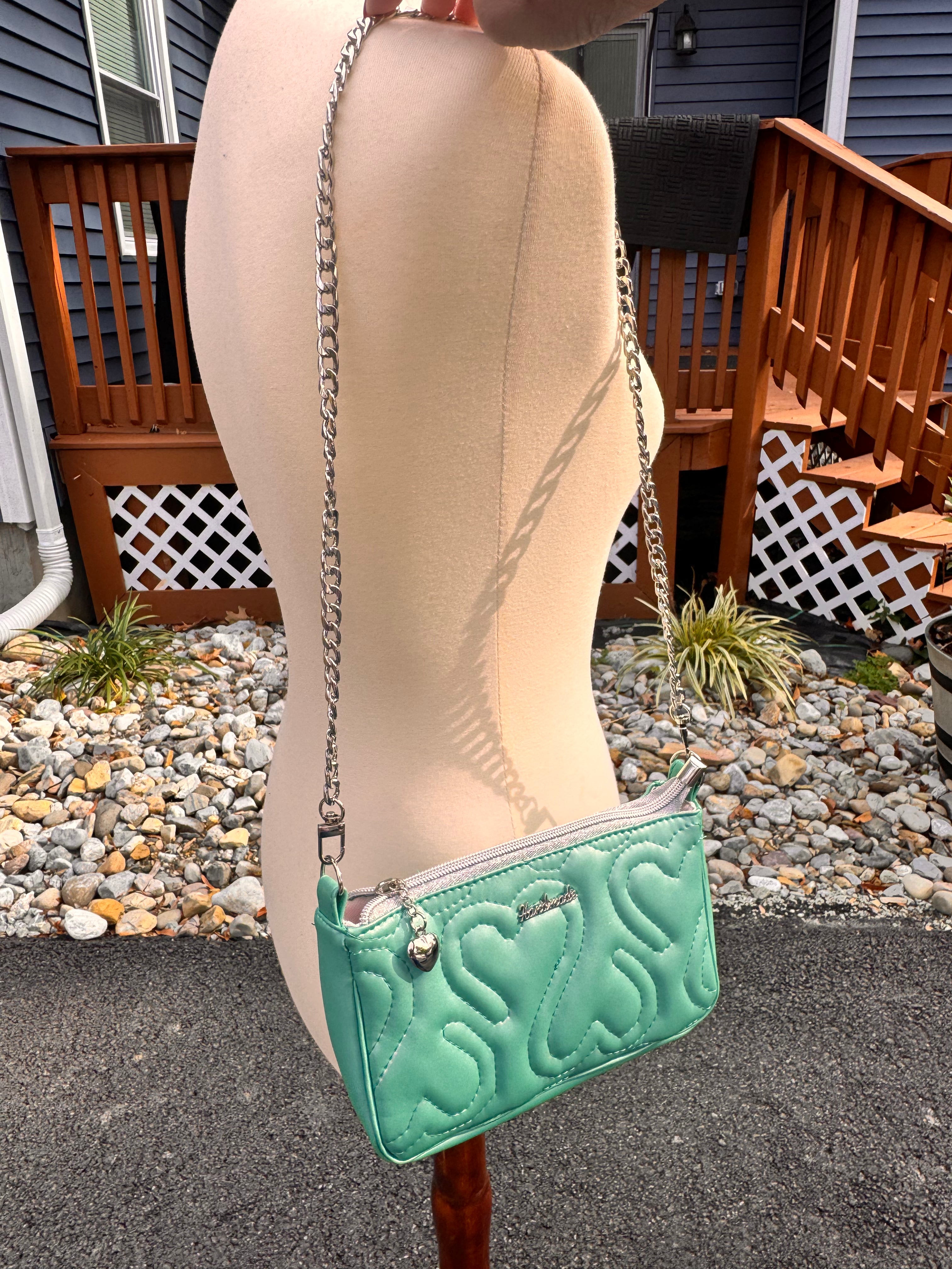 Light green w quilted heart pouch