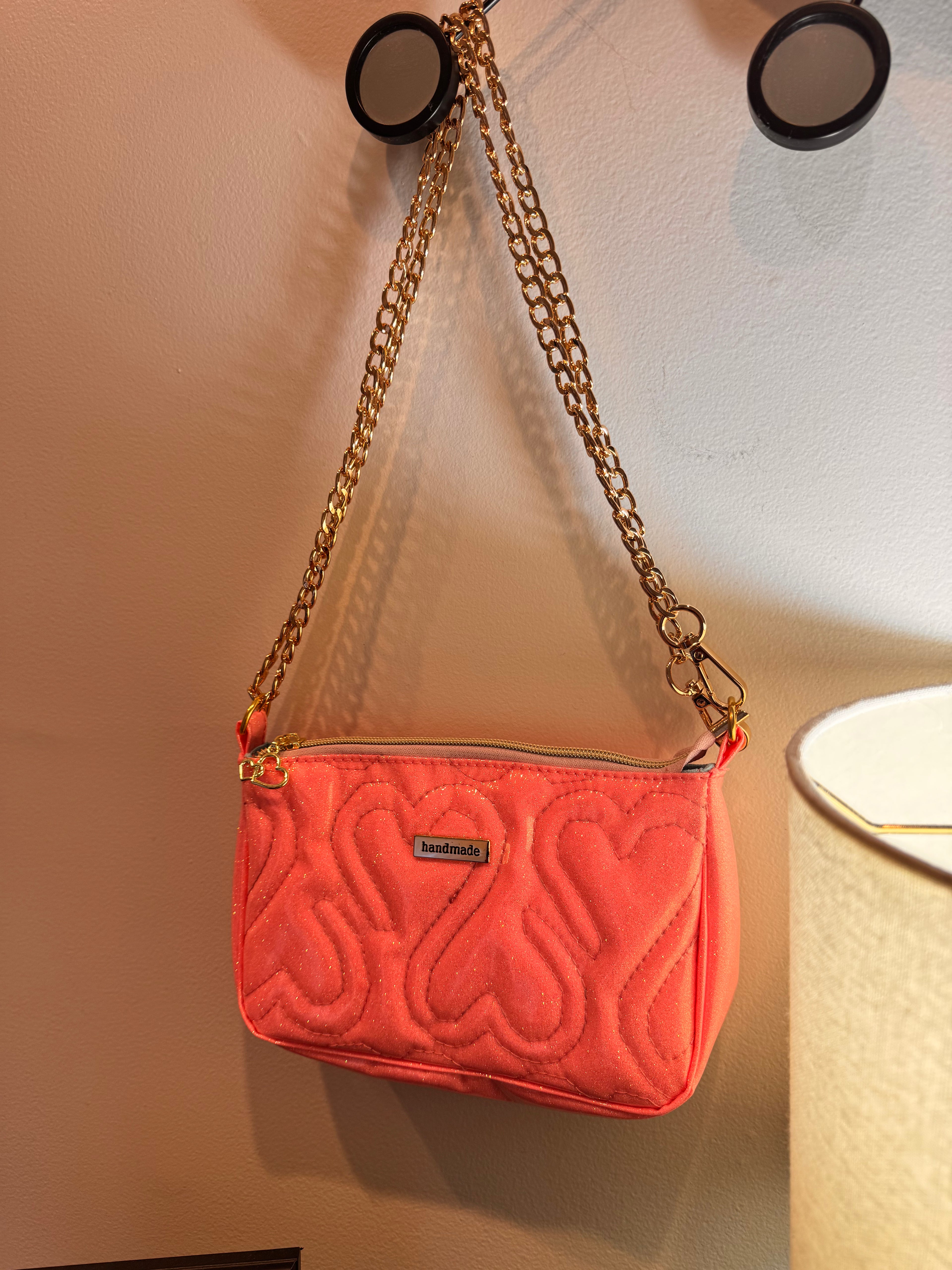 Glitter pink with quilted heart pouch