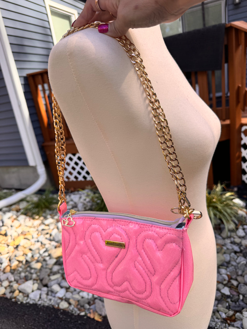 Glitter pink with quilted heart pouch