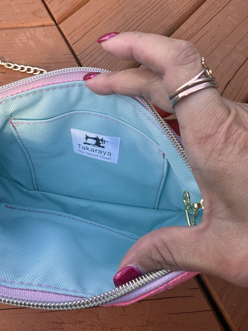 Glitter pink with quilted heart pouch