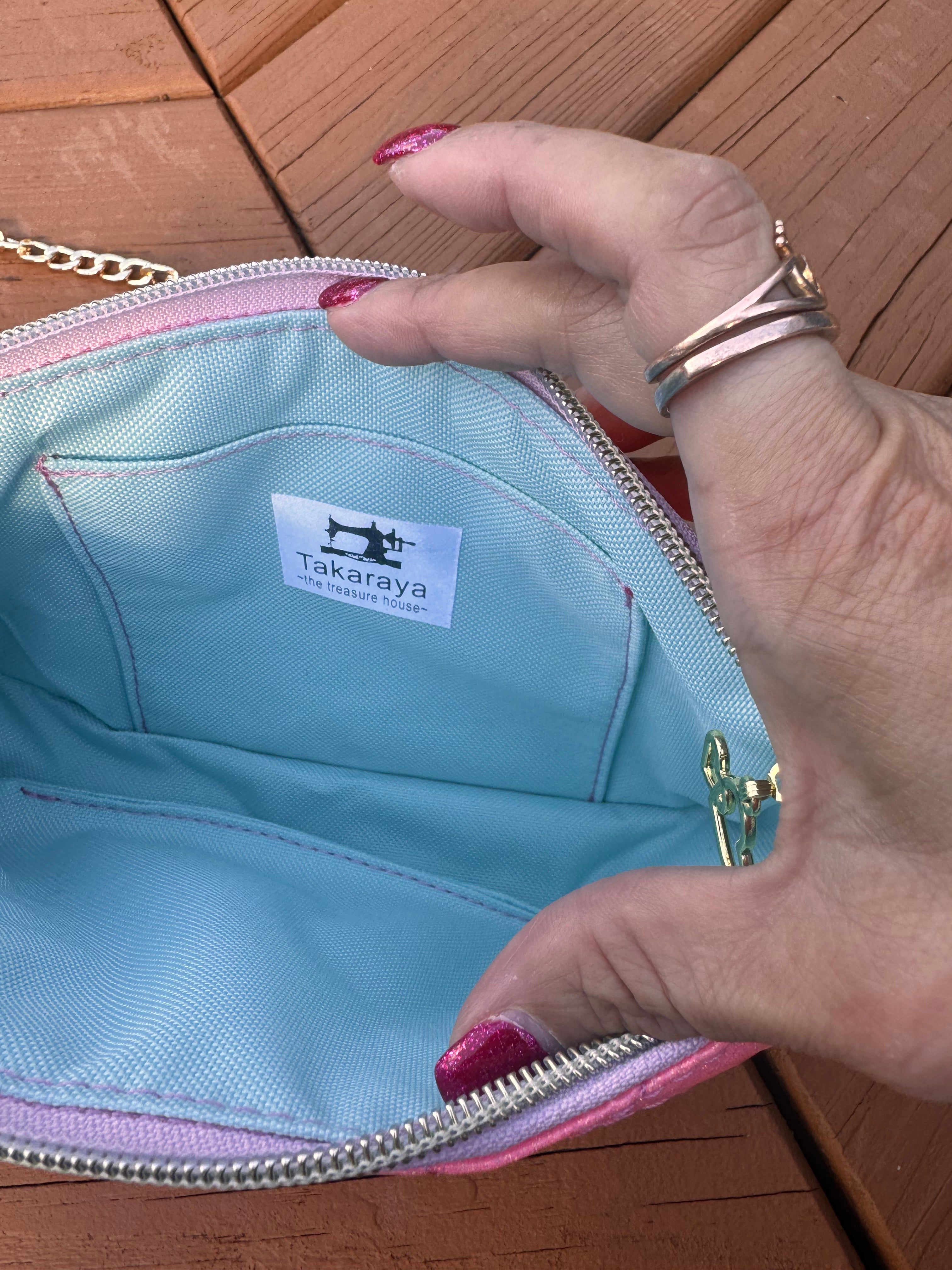 Glitter pink with quilted heart pouch